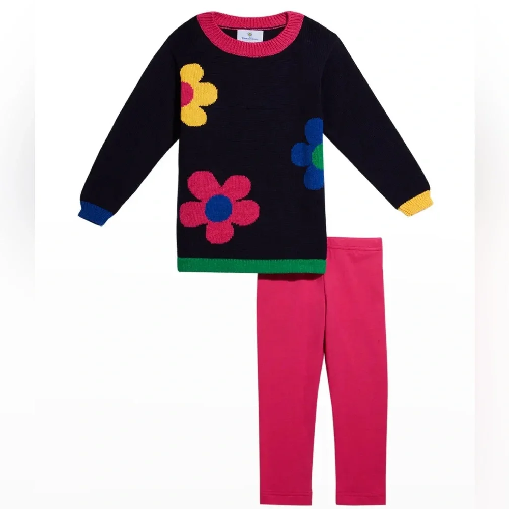 Florence Eiseman Flower Intarsia Sweater and Leggings Set